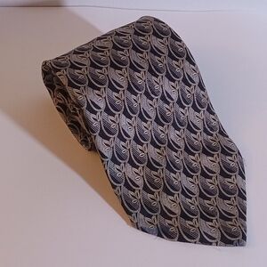 Ermenegildo Zegna 100% Silk Tie Made in Italy Black, Shades of Grey with Gold